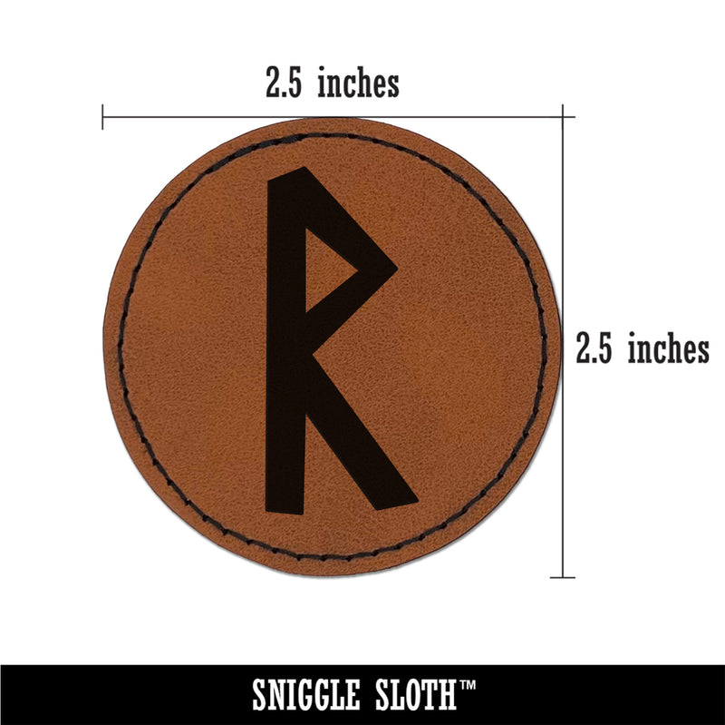 Norse Viking Dwarven Rune Letter R Round Iron-On Engraved Faux Leather Patch Applique - 2.5"