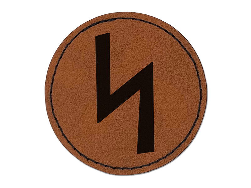 Norse Viking Dwarven Rune Letter S Round Iron-On Engraved Faux Leather Patch Applique - 2.5"
