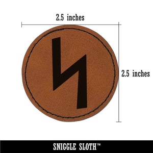 Norse Viking Dwarven Rune Letter S Round Iron-On Engraved Faux Leather Patch Applique - 2.5"