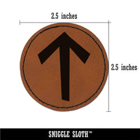 Norse Viking Dwarven Rune Letter T Round Iron-On Engraved Faux Leather Patch Applique - 2.5"