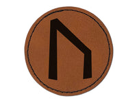 Norse Viking Dwarven Rune Letter U Round Iron-On Engraved Faux Leather Patch Applique - 2.5"
