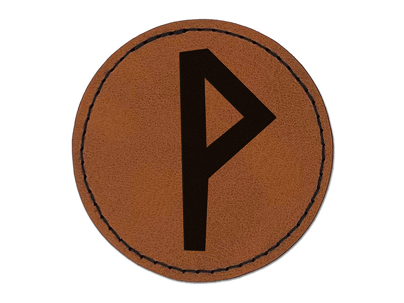 Norse Viking Dwarven Rune Letter W Round Iron-On Engraved Faux Leather Patch Applique - 2.5"