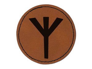 Norse Viking Dwarven Rune Letter X Round Iron-On Engraved Faux Leather Patch Applique - 2.5"