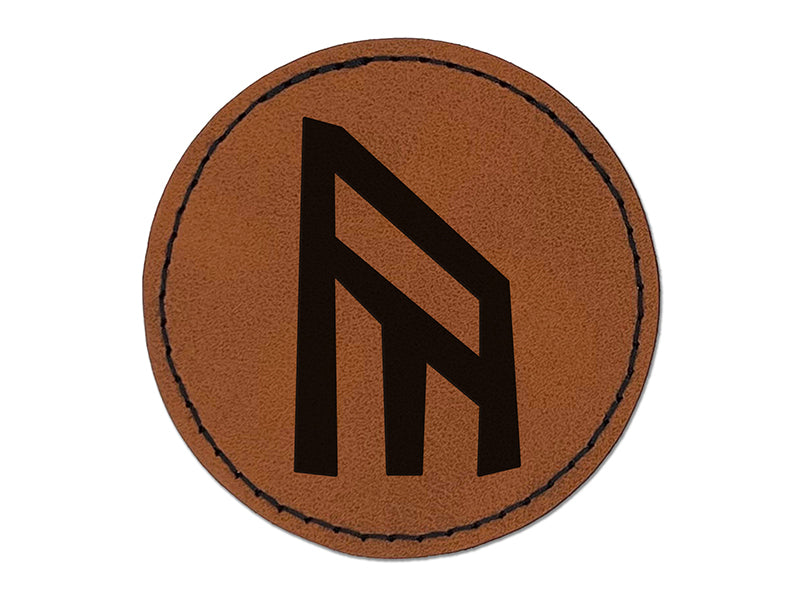 Norse Viking Dwarven Rune Letter Y Round Iron-On Engraved Faux Leather Patch Applique - 2.5"