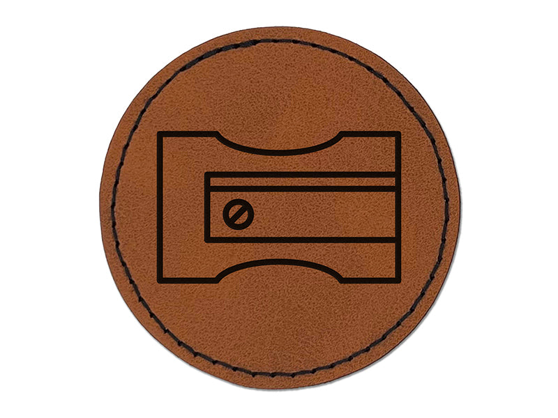 Pencil Sharpener Teacher School Round Iron-On Engraved Faux Leather Patch Applique - 2.5"