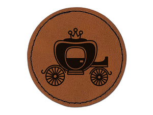 Princess Carriage Round Iron-On Engraved Faux Leather Patch Applique - 2.5"