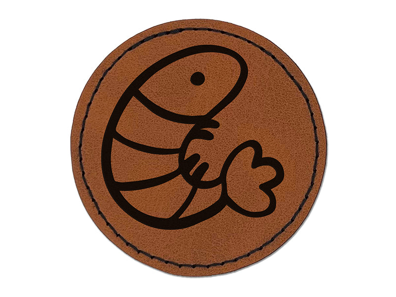 Sea Shrimp Round Iron-On Engraved Faux Leather Patch Applique - 2.5"