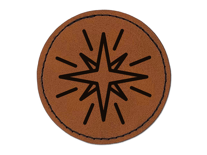Shining Star Round Iron-On Engraved Faux Leather Patch Applique - 2.5"