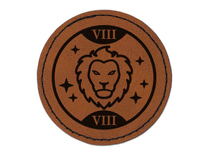 Strength Tarot Card Round Iron-On Engraved Faux Leather Patch Applique - 2.5"