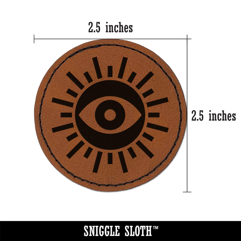 Sun Evil Eye Nazar Charm Round Iron-On Engraved Faux Leather Patch Applique - 2.5"