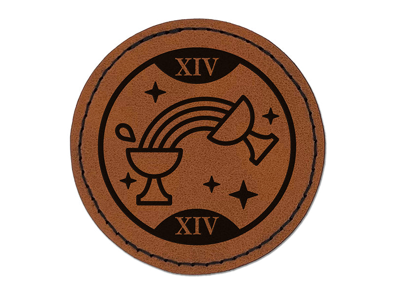 Temperance Tarot Card Round Iron-On Engraved Faux Leather Patch Applique - 2.5"