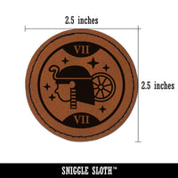 The Chariot Tarot Card Round Iron-On Engraved Faux Leather Patch Applique - 2.5"