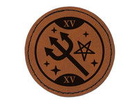 The Devil Tarot Card Round Iron-On Engraved Faux Leather Patch Applique - 2.5"
