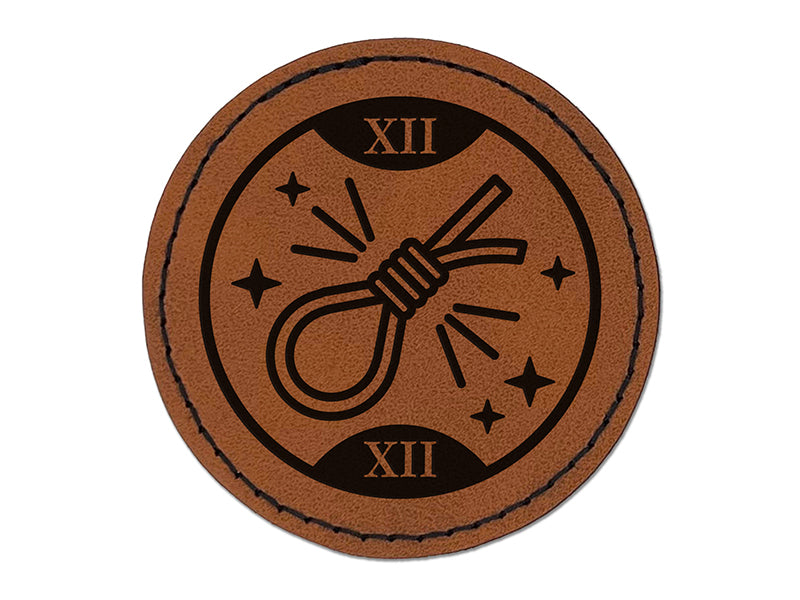 The Hanged Man Tarot Card Round Iron-On Engraved Faux Leather Patch Applique - 2.5"
