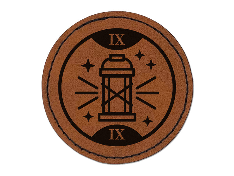 The Hermit Tarot Card Round Iron-On Engraved Faux Leather Patch Applique - 2.5"