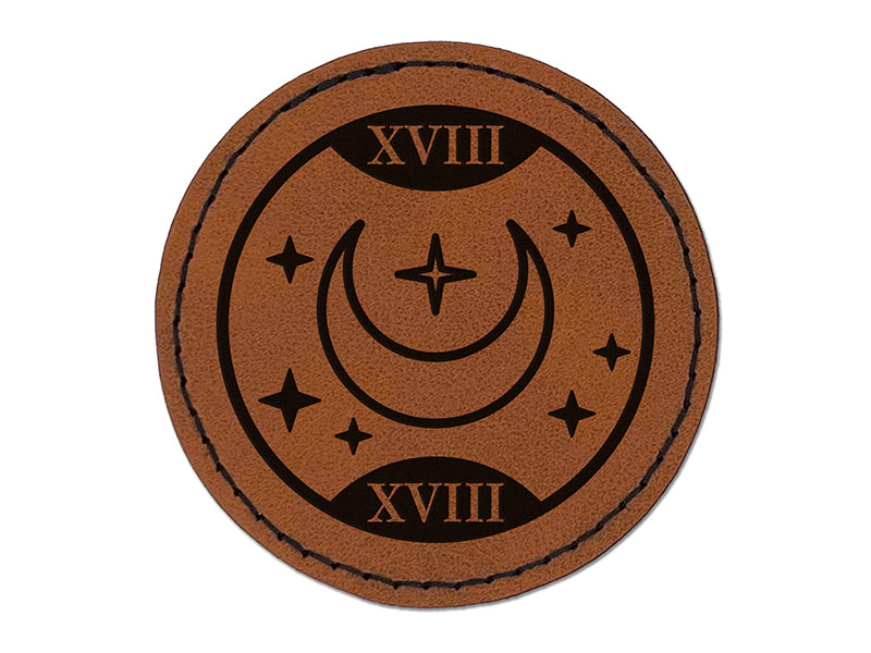 The Moon Tarot Card Round Iron-On Engraved Faux Leather Patch Applique - 2.5"