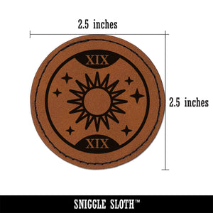 The Sun Tarot Card Round Iron-On Engraved Faux Leather Patch Applique - 2.5"