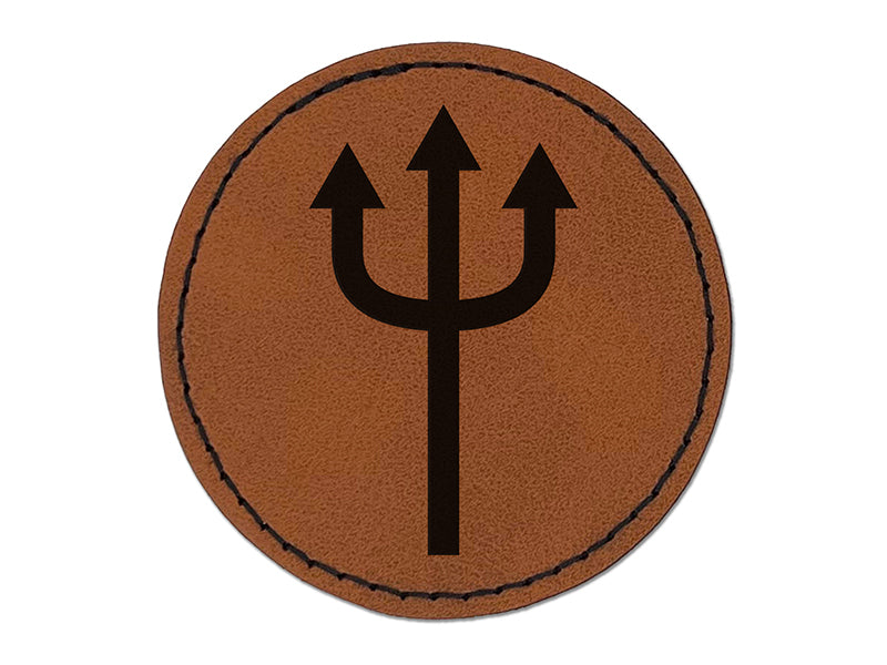 Trident Pitchfork Round Iron-On Engraved Faux Leather Patch Applique - 2.5"