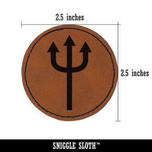 Trident Pitchfork Round Iron-On Engraved Faux Leather Patch Applique - 2.5"