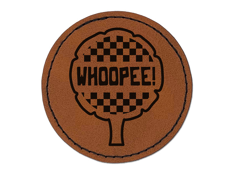 Whoopee! Funny Fart Cushion Round Iron-On Engraved Faux Leather Patch Applique - 2.5"