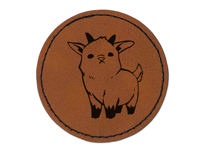 Adorable Baby Goat Round Iron-On Engraved Faux Leather Patch Applique - 2.5"