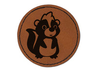 Adorable Cartoon Skunk Round Iron-On Engraved Faux Leather Patch Applique - 2.5"