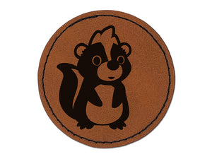 Adorable Cartoon Skunk Round Iron-On Engraved Faux Leather Patch Applique - 2.5"