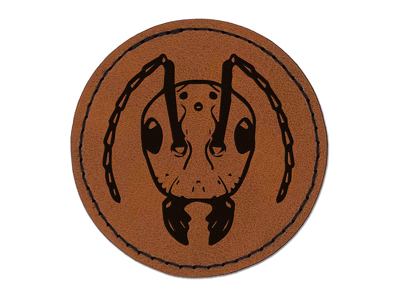 Ant Head Insect Round Iron-On Engraved Faux Leather Patch Applique - 2.5"