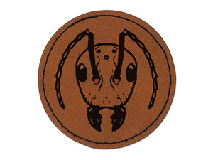 Ant Head Insect Round Iron-On Engraved Faux Leather Patch Applique - 2.5"