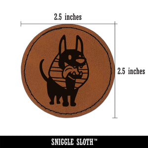 Anubis Puppy Egyptian Jackal Dog Round Iron-On Engraved Faux Leather Patch Applique - 2.5"
