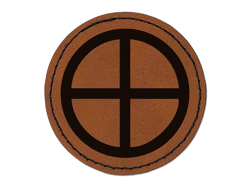 Astronomy Earth Astrology Planet Symbol Round Iron-On Engraved Faux Leather Patch Applique - 2.5"