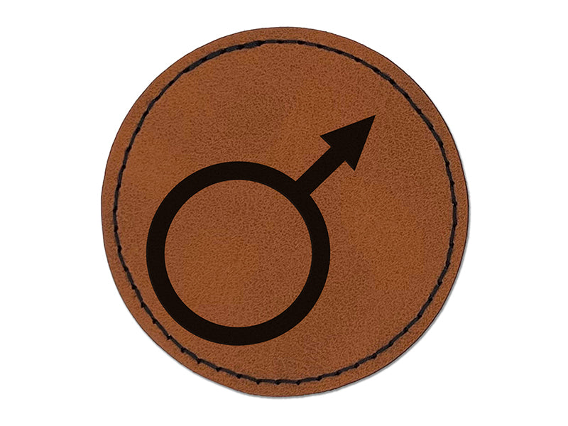 Astronomy Mars Astrology Planet Symbol Round Iron-On Engraved Faux Leather Patch Applique - 2.5"