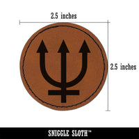 Astronomy Neptune Astrology Planet Symbol Round Iron-On Engraved Faux Leather Patch Applique - 2.5"