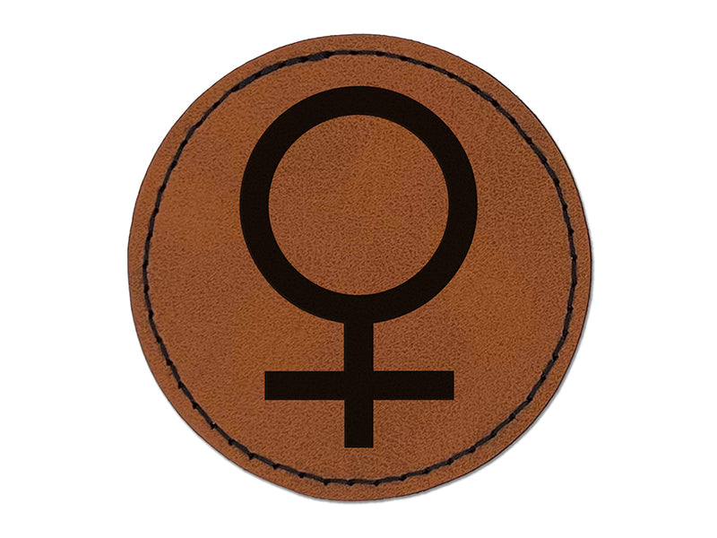 Astronomy Venus Astrology Planet Symbol Round Iron-On Engraved Faux Leather Patch Applique - 2.5"