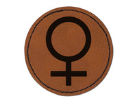 Astronomy Venus Astrology Planet Symbol Round Iron-On Engraved Faux Leather Patch Applique - 2.5"