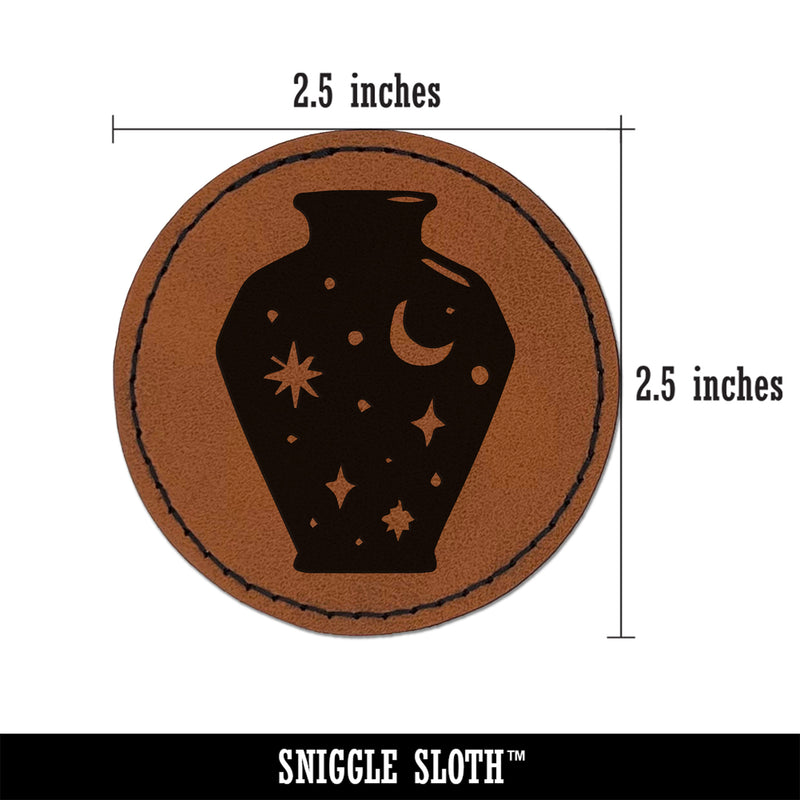 Bottle of Moon and Stars Round Iron-On Engraved Faux Leather Patch Applique - 2.5"