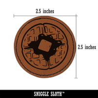 Breakfast Waffle Butter Syrup Round Iron-On Engraved Faux Leather Patch Applique - 2.5"