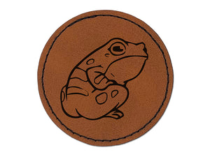 Cheeky Butt Frog Round Iron-On Engraved Faux Leather Patch Applique - 2.5"