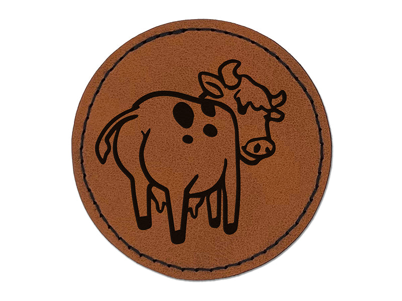 Cheeky Cow Butt Round Iron-On Engraved Faux Leather Patch Applique - 2.5"