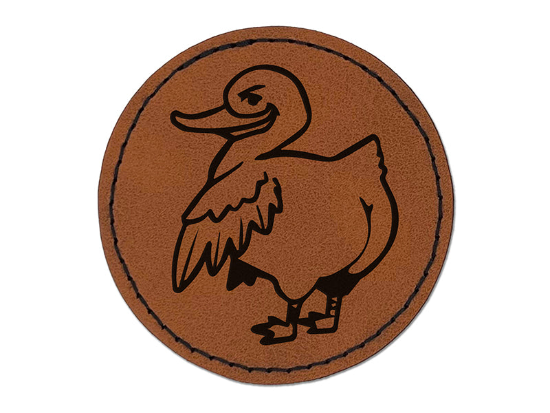 Cheeky Duck Butt Round Iron-On Engraved Faux Leather Patch Applique - 2.5"