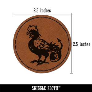 Cockatrice Mythical Monster Round Iron-On Engraved Faux Leather Patch Applique - 2.5"