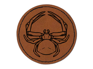 Crab Spider Arachnid Round Iron-On Engraved Faux Leather Patch Applique - 2.5"