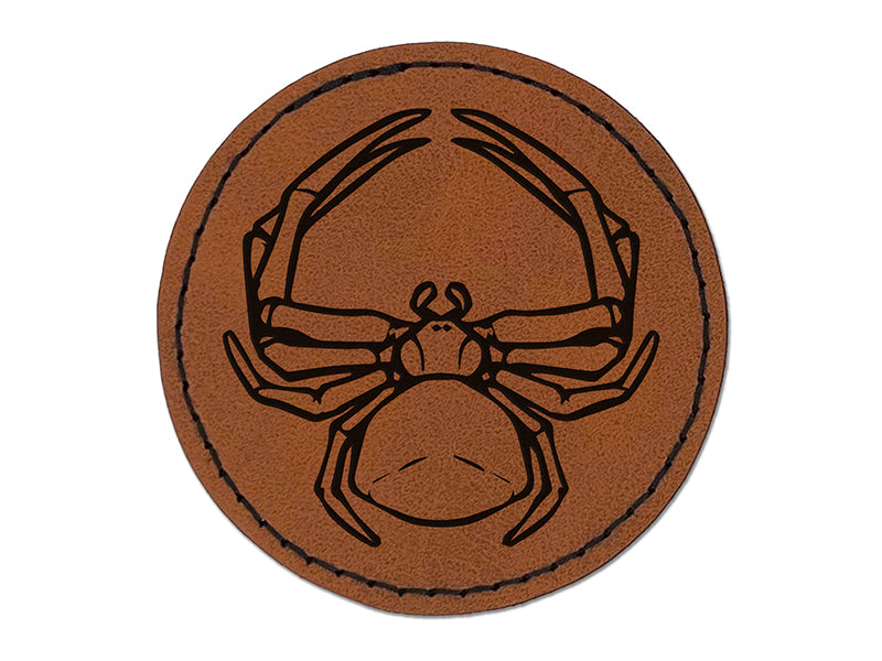 Crab Spider Arachnid Round Iron-On Engraved Faux Leather Patch Applique - 2.5"