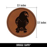 Curious Crow Raven Tilting Head Round Iron-On Engraved Faux Leather Patch Applique - 2.5"