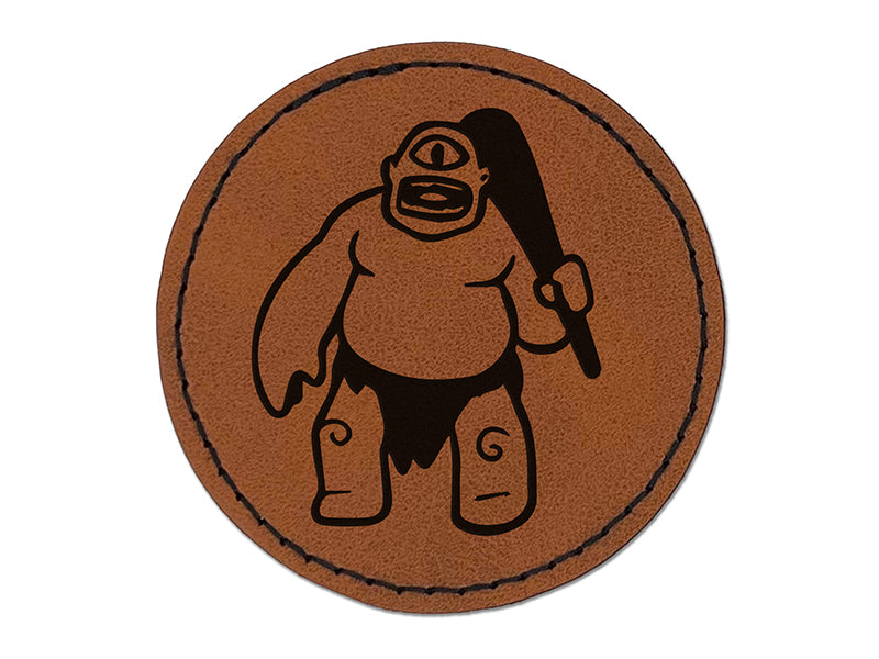 Cyclops Giant Greek Monster Round Iron-On Engraved Faux Leather Patch Applique - 2.5"