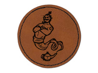 Djinn Jinn Genie Magical Lamp Round Iron-On Engraved Faux Leather Patch Applique - 2.5"