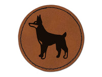 Dobermann Pinscher Dog Round Iron-On Engraved Faux Leather Patch Applique - 2.5"