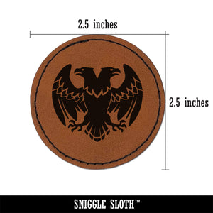 Double Headed Eagle Heraldry Round Iron-On Engraved Faux Leather Patch Applique - 2.5"
