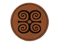 Dwennimmen Adinkra African Strength Humbleness Round Iron-On Engraved Faux Leather Patch Applique - 2.5"