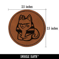 Egyptian Sphinx Cat Loaf Round Iron-On Engraved Faux Leather Patch Applique - 2.5"